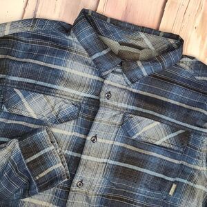 Columbia OmniWick Mens 2XL Flannel Blue Tonal Plaid Long Sleeve Shirt Silky Soft